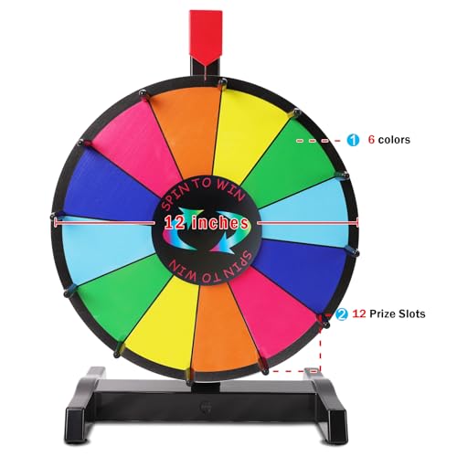 iElyiEsy Ruota premio rotante da 30,5 cm, ruota da tavolo per premi con supporto, 12 slot di colore, superficie cancellabile per fiere, feste di carnevale, giochi di fortuna - immagine 3