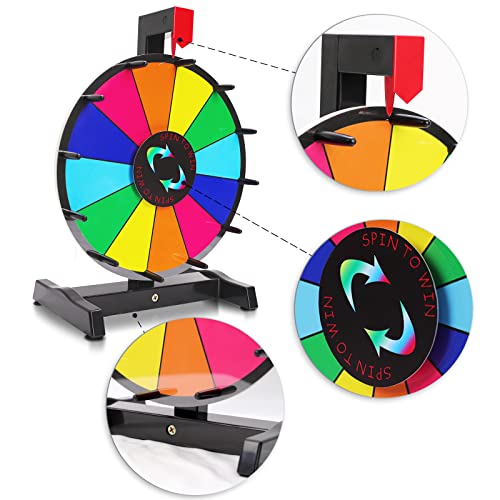 iElyiEsy Ruota premio rotante da 30,5 cm, ruota da tavolo per premi con supporto, 12 slot di colore, superficie cancellabile per fiere, feste di carnevale, giochi di fortuna - immagine 5