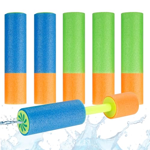 6 pistole ad acqua colorate, per bambini e adulti, in morbida schiuma, portata extra grande, pistola a spruzzo ad acqua