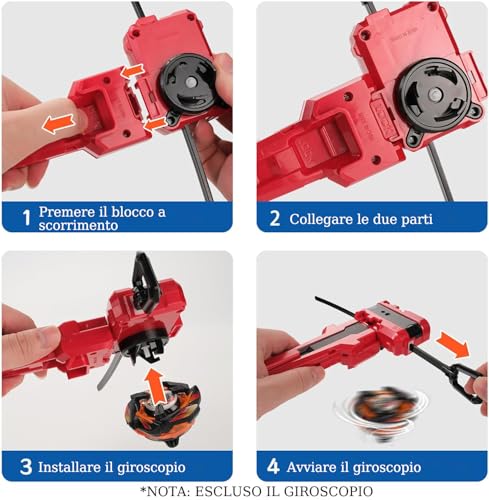 AIBREAY 2 lanciatori per trottole X con impugnatura, Battle Spinner Starter Set, lanciatore di trottole da battaglia, Battle Spinner Starter, compatibile con le trottole della serie X, set nero rosso - immagine 3