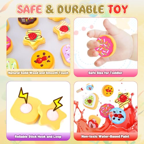 Accessori da cucina per bambini in legno, giocattolo in legno, accessori da cucina per bambini a partire dai 3 anni, set per biscotti in legno per tagliare e cuocere con velcro, giocattolo Montessori, - immagine 3