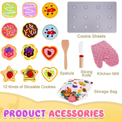 Accessori da cucina per bambini in legno, giocattolo in legno, accessori da cucina per bambini a partire dai 3 anni, set per biscotti in legno per tagliare e cuocere con velcro, giocattolo Montessori, - immagine 5