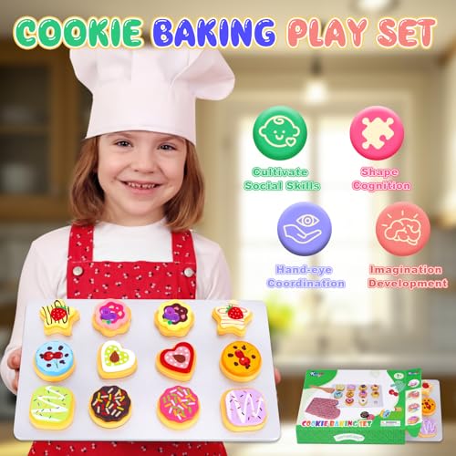 Accessori da cucina per bambini in legno, giocattolo in legno, accessori da cucina per bambini a partire dai 3 anni, set per biscotti in legno per tagliare e cuocere con velcro, giocattolo Montessori, - immagine 6