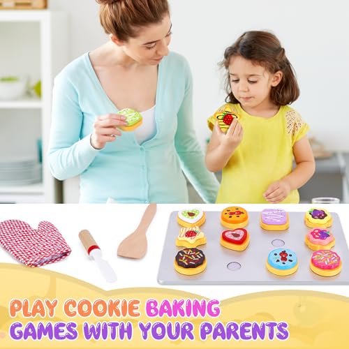 Accessori da cucina per bambini in legno, giocattolo in legno, accessori da cucina per bambini a partire dai 3 anni, set per biscotti in legno per tagliare e cuocere con velcro, giocattolo Montessori, - immagine 8