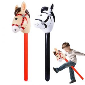 Anrbb Set di 2 bastoncini da cavallo gonfiabili per bambini, 94 cm, giocattolo da pony in PVC, riutilizzabile, accessorio per feste di compleanno, tema western, Natale, carnevale, rosso e nero