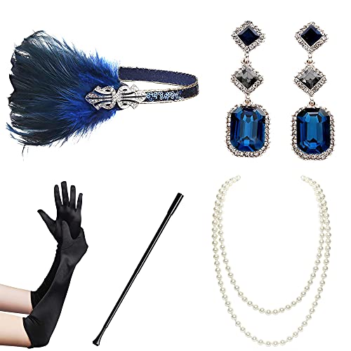 BABEYOND Set Accessori Anni 20 Flapper Fascia Gatsby Collana Perle Guanti Lunghi Porta Sigaretta di Stile Anni 20 per Prom Ballo Feste a Tema Vintage - immagine 9
