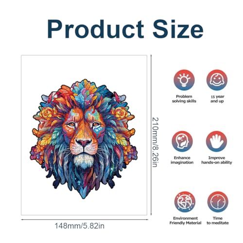 BEPSYOM Puzzle Legno Adulti 60 pezzi, 21х15 cm Leone puzzle in legno Regalo di Gioco per la Famiglia con Animali Colorati dalla Forma Unica, puzzle in legno, a forma di animali puzzle, animali e legno - immagine 3