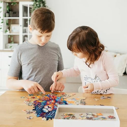 BEPSYOM Puzzle Legno Adulti 60 pezzi, 21х15 cm Leone puzzle in legno Regalo di Gioco per la Famiglia con Animali Colorati dalla Forma Unica, puzzle in legno, a forma di animali puzzle, animali e legno - immagine 6