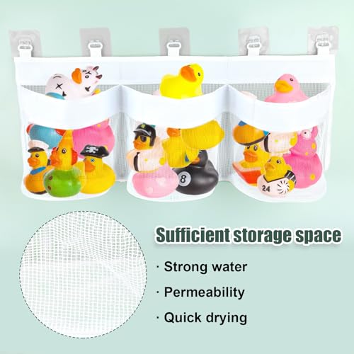 Borsa Portaoggetti Giocattoli Bagno, Borsa Portaoggetti Giocattoli Bagno Nylon con 5pz Ganci Adesivi Plastica Borsa Portaoggetti Rete Giocattoli Bagno Riporre Ordinare Giocattoli Bagno - immagine 4