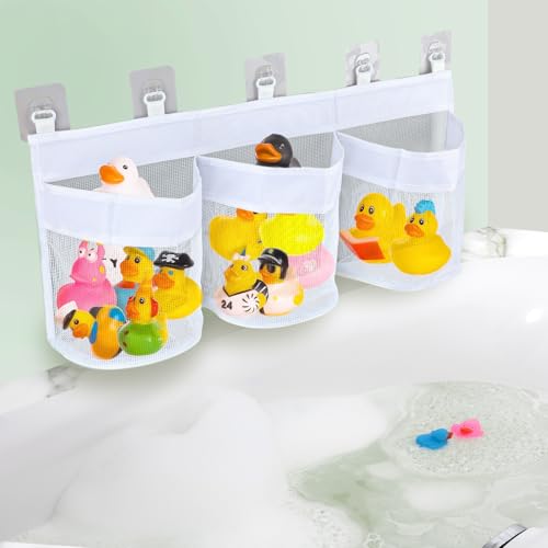 Borsa Portaoggetti Giocattoli Bagno, Borsa Portaoggetti Giocattoli Bagno Nylon con 5pz Ganci Adesivi Plastica Borsa Portaoggetti Rete Giocattoli Bagno Riporre Ordinare Giocattoli Bagno