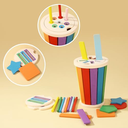 CAIXINYI Giocattoli Montessori per bambini, Giochi di abbinamento di colori e forme in legno, per Giochi Montessori 2 Anni, Giocattoli impilabili e ordinabili per bambini da 1 a 3 anni - immagine 8