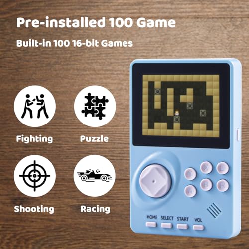 Console per videogiochi portatile per bambini integrata in 100 giochi a 16 bit, console di gioco retrò portatile, console di gioco adatta ai viaggi, schermo a colori da 2,8 pollici, batteria - immagine 4