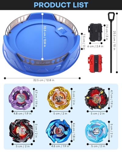 DEZAWRTY X Trottola Stadio Set da Battaglia con X Acceleration Rail, 6 trottole giocattolo e 2 lanciatori e 1 arena, arena da combattimento per bambini dai 6 anni in su, gioco Battling Xtreme, blu - immagine 4