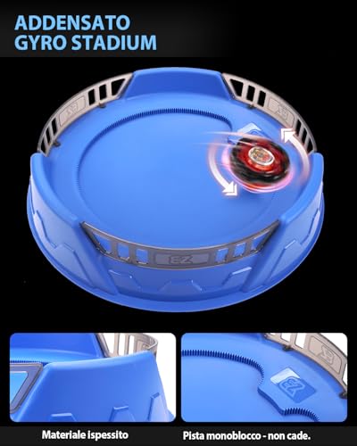 DEZAWRTY X Trottola Stadio Set da Battaglia con X Acceleration Rail, 6 trottole giocattolo e 2 lanciatori e 1 arena, arena da combattimento per bambini dai 6 anni in su, gioco Battling Xtreme, blu - immagine 5
