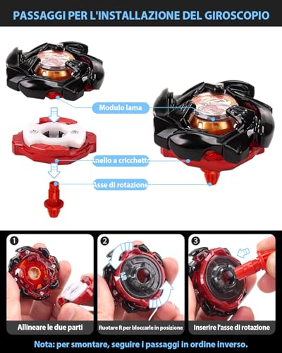 DEZAWRTY X Trottola Stadio Set da Battaglia con X Acceleration Rail, 6 trottole giocattolo e 2 lanciatori e 1 arena, arena da combattimento per bambini dai 6 anni in su, gioco Battling Xtreme, blu - immagine 7