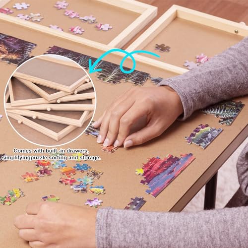 DagouColor Tavolo puzzle con 6 vassoi scorrevoli, Jigsaw Puzzle Board per una capacità massima di 1500 puzzle (puzzle esclusi) - immagine 4
