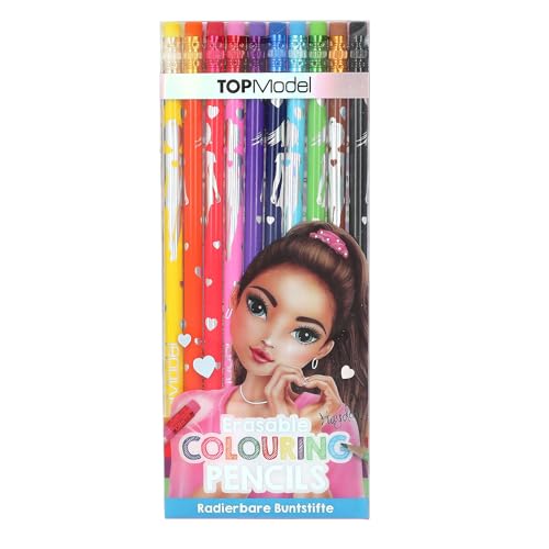 Depesche 12219 TOPModel Colorate cancellabili, matite in 10 Colori Vivaci con Gomma per Cancellare, Ideali per disegnare e per la Scuola, Multicolore
