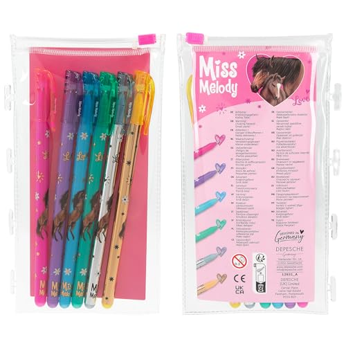 Depesche 12931 Miss Melody Crea Libro da colorare con 30 Pagine per disegnare Motivi di Cavalli, incl. 6 Penne Gel Glitterate, Multicolore, One Size - immagine 5
