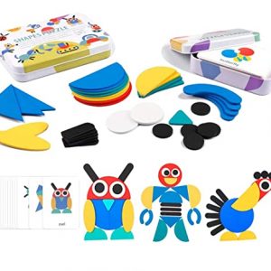 EACHHAHA Montessori Puzzle in Legno di 155 Forma Geometrica -Tangram Toy Card Divertente Giocattolo educativo - Ci Sono 155 Pezzi Geometriche e 24 Carte di apprendimento-per 3 4 5 6 Anni Bambini