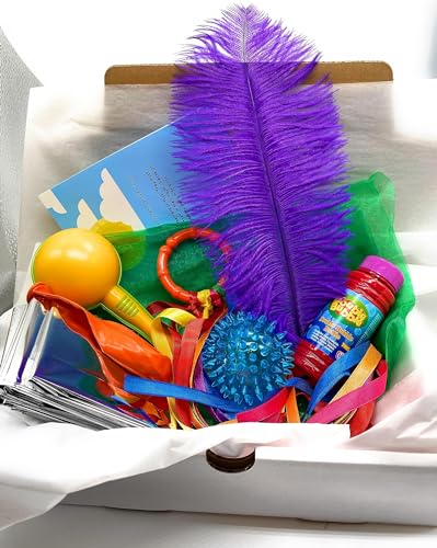 Giocattoli sensoriali per bambini Giocare Set Box Sciarpe, Lampeggiante Palla Luci Lampeggianti, Coperta stagnola, Maraca, Bolle, Piuma, Nastro, Regali del bambino - immagine 3