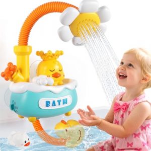 Giocattolo da bagno per bambini con soffione doccia, giocattolo per vasca da bagno con 3 modalità di spruzzo, Spin N Sprinkle, funzionamento a batteria, ideale per i bambini per giocare nella vasca da