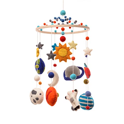 Glaciart One Palline in feltro per bambini, decorazione e succhietto in feltro colorato per asilo, culla, camera da letto, 100% lana naturale neozelandese, corde di cotone, fatte a mano in Nepal,
