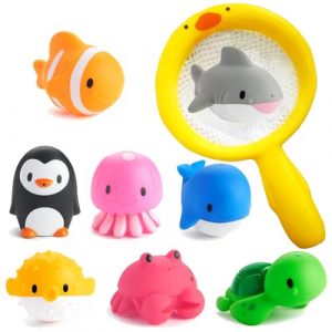 Tangdudu 9 Pezzi Giochi Bagnetto per Bambini 1 2 3 4 Anni, Giochi Acqua Neonato, giochi piscina neonato, giochi vasca da bagno bambini, Giocattoli da Bagno Morbidi Galleggianti