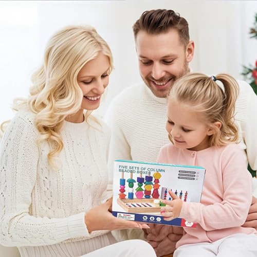 Guopai Montessori Giocattolo 2-in-1, Giochi da Infilare in Legno Educativi per Bambini 2-5 Anni, Impilare, Ordinamento Colori e Forme, Regalo Montessori per Bambini 3 4 5 Anni - immagine 7