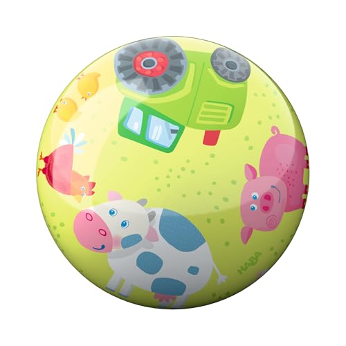HABA Palla per bambini da fattoria, 22 cm, con valvola, in plastica resistente, colorata per interni ed esterni, dai 2 anni in su, 2012745001