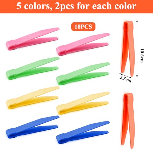 HENGBIRD Pinzette per bambini, 10 pezzi, in plastica colorata, per bambini, per abilità motorie, pinzette colorate per ordinare, contare, fai da te - immagine 3