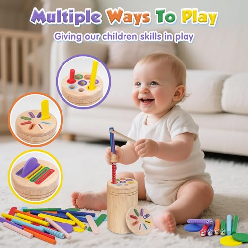 Haozozo Giochi Bambini 1 2 3 Anni, 4 in 1 Giochi Montessori 1 2 3 4 Anni, Legno Colori per Bambini 1 2 3 Anni, Gioco Bambino 1-3 Anni con Borsa per la Conservazione - immagine 3