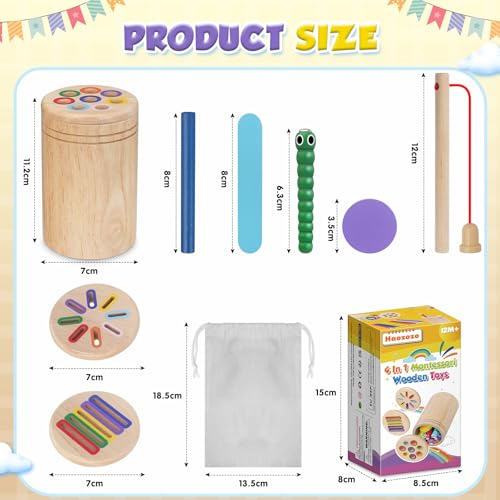 Haozozo Giochi Bambini 1 2 3 Anni, 4 in 1 Giochi Montessori 1 2 3 4 Anni, Legno Colori per Bambini 1 2 3 Anni, Gioco Bambino 1-3 Anni con Borsa per la Conservazione - immagine 6