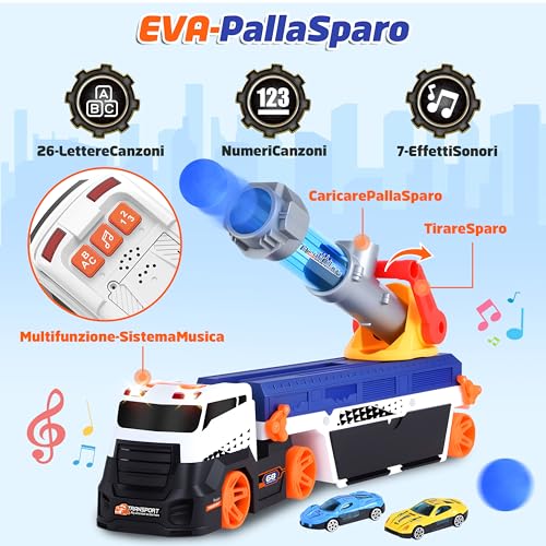 Herefun Camion Giocattolo Trasportatore, Giocattolo da Corsa Pieghevole per Bambini, Camion Macchinine con Sonori e Luminosi, Grande Trasportatore Veicoli, Regalo per Bambini 3 4 5 6+ - immagine 3
