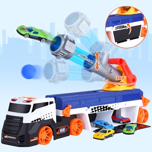 Herefun Camion Giocattolo Trasportatore, Giocattolo da Corsa Pieghevole per Bambini, Camion Macchinine con Sonori e Luminosi, Grande Trasportatore Veicoli, Regalo per Bambini 3 4 5 6+ - immagine 4
