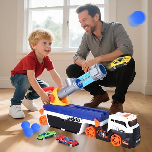 Herefun Camion Giocattolo Trasportatore, Giocattolo da Corsa Pieghevole per Bambini, Camion Macchinine con Sonori e Luminosi, Grande Trasportatore Veicoli, Regalo per Bambini 3 4 5 6+ - immagine 6