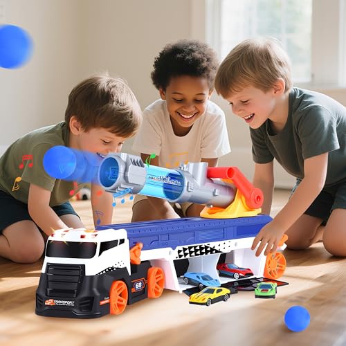 Herefun Camion Giocattolo Trasportatore, Giocattolo da Corsa Pieghevole per Bambini, Camion Macchinine con Sonori e Luminosi, Grande Trasportatore Veicoli, Regalo per Bambini 3 4 5 6+ - immagine 7