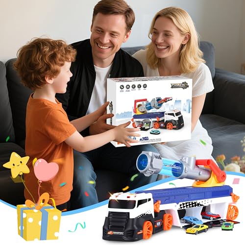 Herefun Camion Giocattolo Trasportatore, Giocattolo da Corsa Pieghevole per Bambini, Camion Macchinine con Sonori e Luminosi, Grande Trasportatore Veicoli, Regalo per Bambini 3 4 5 6+ - immagine 8