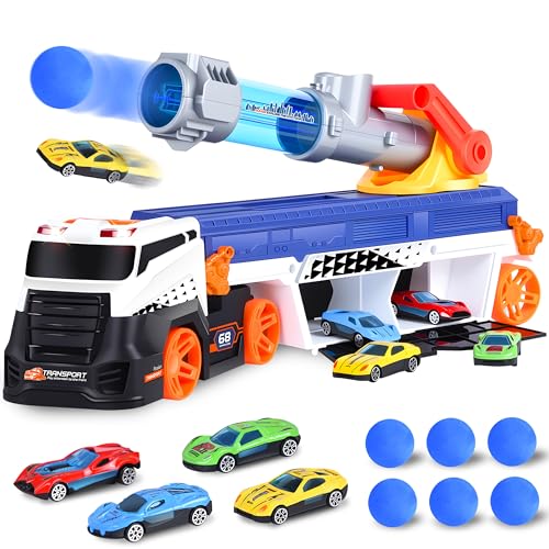 Herefun Camion Giocattolo Trasportatore, Giocattolo da Corsa Pieghevole per Bambini, Camion Macchinine con Sonori e Luminosi, Grande Trasportatore Veicoli, Regalo per Bambini 3 4 5 6+