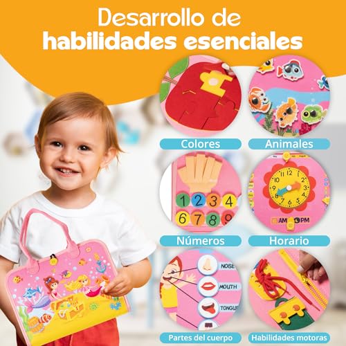 ImaginJoy Busy Board Montessori 1 Anno – Libro Montessori Interattivo con Giochi Educativi e Sensoriali, Pesca Magnetica e Circuito Colori – Regalo Perfetto Bambina 1-2 Anni da Viaggio - immagine 3