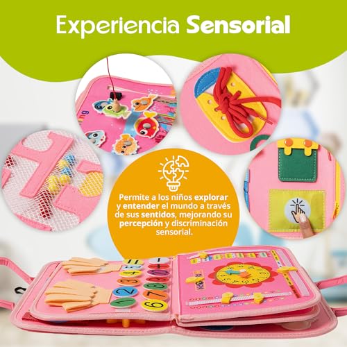 ImaginJoy Busy Board Montessori 1 Anno – Libro Montessori Interattivo con Giochi Educativi e Sensoriali, Pesca Magnetica e Circuito Colori – Regalo Perfetto Bambina 1-2 Anni da Viaggio - immagine 4