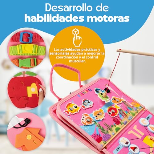 ImaginJoy Busy Board Montessori 1 Anno – Libro Montessori Interattivo con Giochi Educativi e Sensoriali, Pesca Magnetica e Circuito Colori – Regalo Perfetto Bambina 1-2 Anni da Viaggio - immagine 5