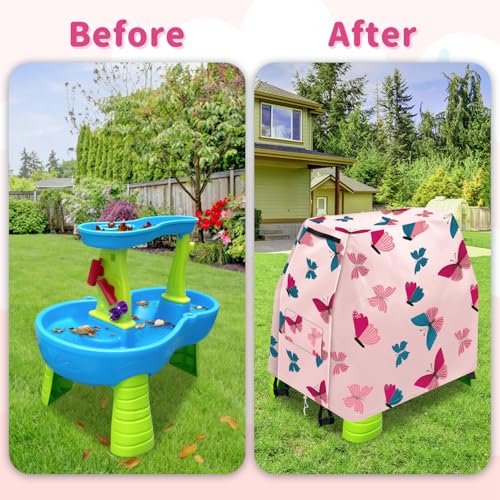 Infowush Copertura per tavolo d'acqua per bambini per passo 2 con docce a pioggia e stagno, copertura per giochi all'aperto per tavolo d'acqua per bambini da 1 a 3 anni, impermeabile, antipolvere - immagine 6