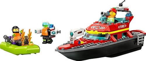 LEGO 60373 City Fire Barca di Soccorso Antincendio dei Vigili del Fuoco, Nave Giocattolo Galleggiante con Gommone di Salvataggio e Minifigure - immagine 12