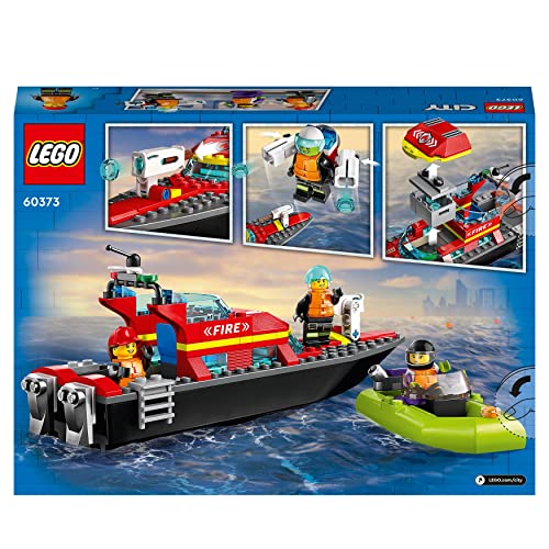 LEGO 60373 City Fire Barca di Soccorso Antincendio dei Vigili del Fuoco, Nave Giocattolo Galleggiante con Gommone di Salvataggio e Minifigure - immagine 17