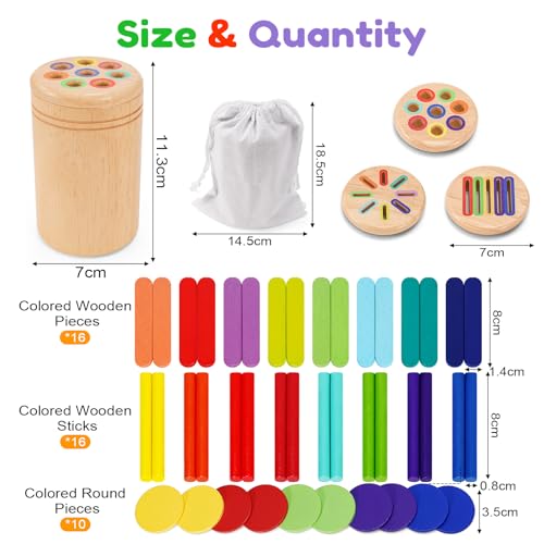 Mexgcom Giochi Montessori 3 in 1 Giocattoli, Sensoriale Bambini Regalo Bambina, Legno Colori per Bambini 1 2 3 Anni, Giochi Legno Bambinis Montessori Educativi, con Borsa per la Conservazione - immagine 3