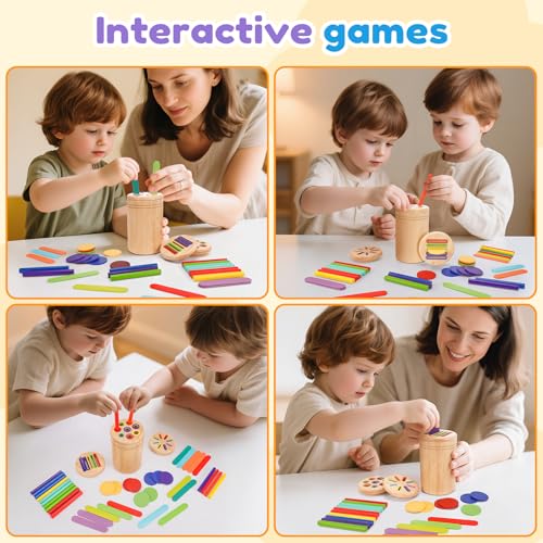 Mexgcom Giochi Montessori 3 in 1 Giocattoli, Sensoriale Bambini Regalo Bambina, Legno Colori per Bambini 1 2 3 Anni, Giochi Legno Bambinis Montessori Educativi, con Borsa per la Conservazione - immagine 4