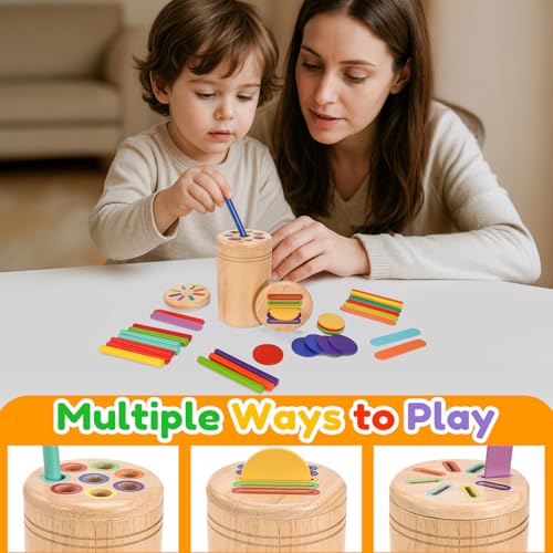 Mexgcom Giochi Montessori 3 in 1 Giocattoli, Sensoriale Bambini Regalo Bambina, Legno Colori per Bambini 1 2 3 Anni, Giochi Legno Bambinis Montessori Educativi, con Borsa per la Conservazione - immagine 5