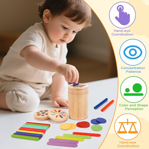 Mexgcom Giochi Montessori 3 in 1 Giocattoli, Sensoriale Bambini Regalo Bambina, Legno Colori per Bambini 1 2 3 Anni, Giochi Legno Bambinis Montessori Educativi, con Borsa per la Conservazione - immagine 6