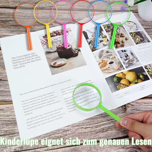 Mini Lente D'ingrandimento,12 Pezzi Colorati Bambini Plastica Lente D'ingrandimento Portatili Lente di Ingrandimento Detective per Lettura di Libri,Scienze Educative,Attività all'Aperto (6 Colori) - immagine 4
