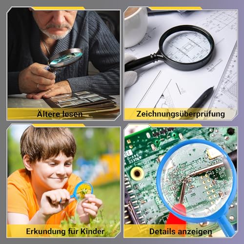 Mini Lente D'ingrandimento,12 Pezzi Colorati Bambini Plastica Lente D'ingrandimento Portatili Lente di Ingrandimento Detective per Lettura di Libri,Scienze Educative,Attività all'Aperto (6 Colori) - immagine 8
